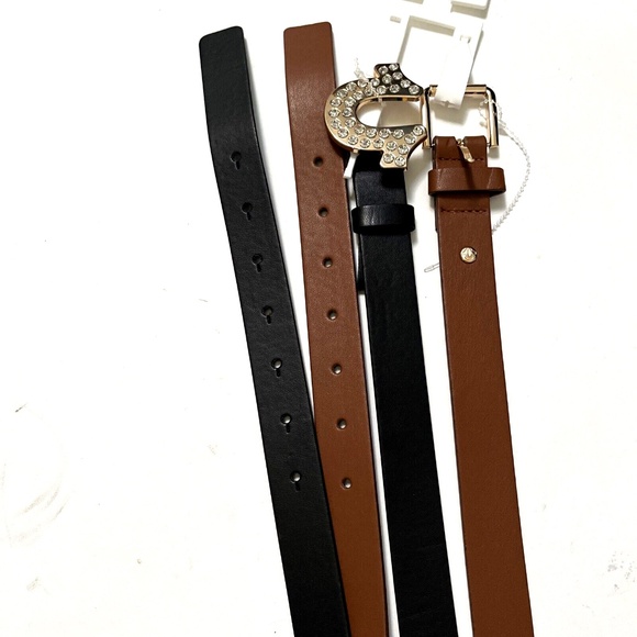 NWT Original 2pc TRUE RELIGION Belt Horseshoe Rhinestone Black Brown